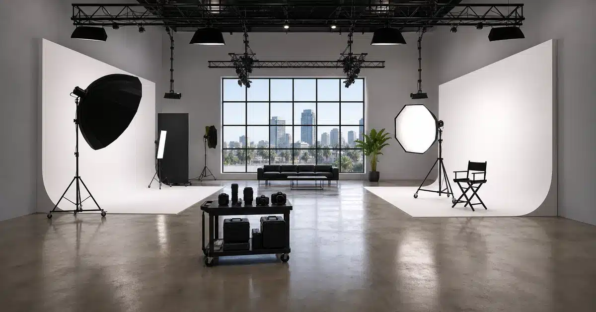 photo studio rental San Diego — professional double cyclorama studio interior at Lightz Out Studios