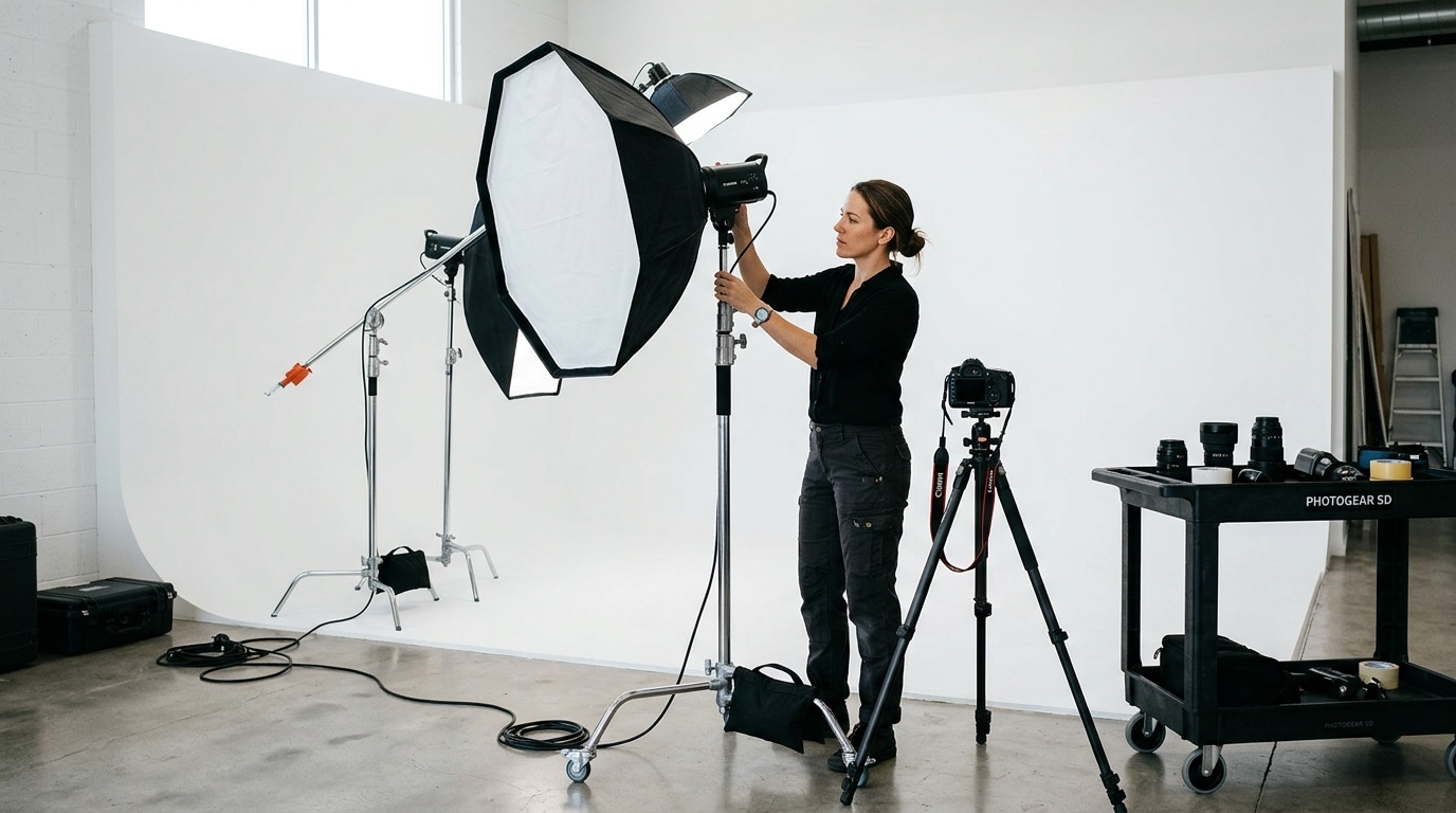 Professional headshots san diego studio lighting setup at Lightz Out Studios