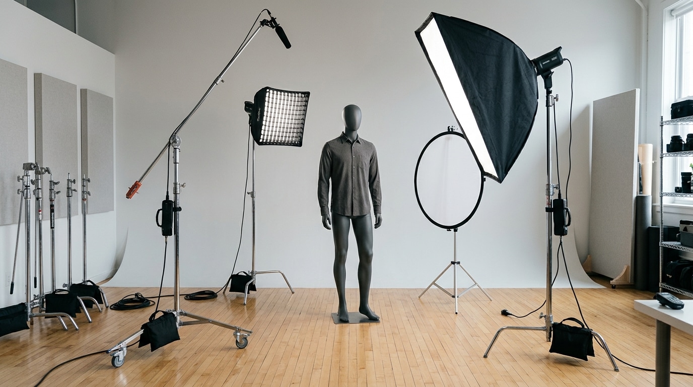 three-point cinematic lighting techniques setup in professional photography studio Lightz Out Studios