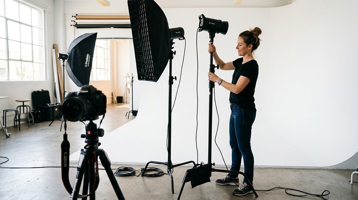 professional women headshots studio preparation at Lightz Out Studios