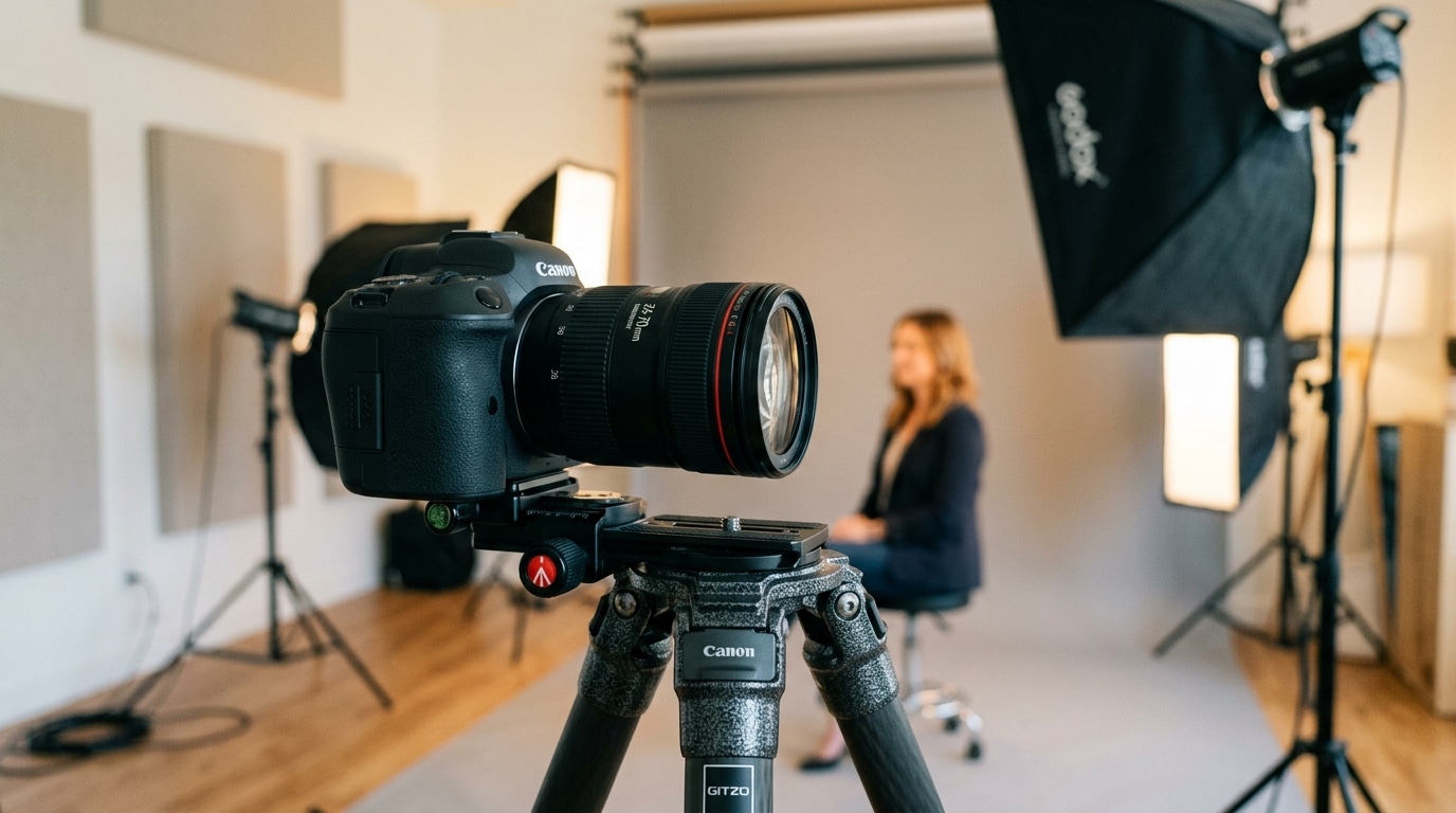 Professional DSLR camera and studio lighting setup for headshots for LinkedIn with Lightz Out Studios