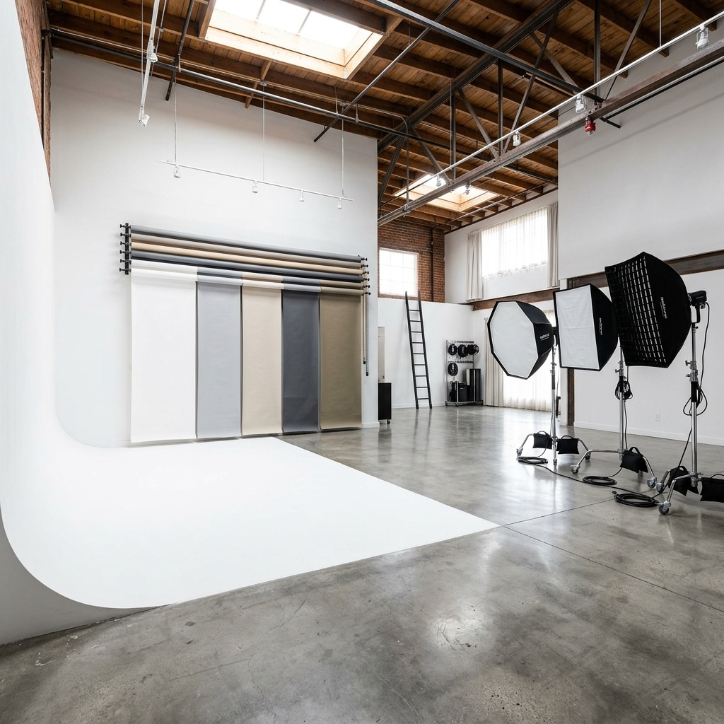 instagram photo studio rental - professional photo studio with cyclorama wall and multiple backdrops at Lightz Out Studios