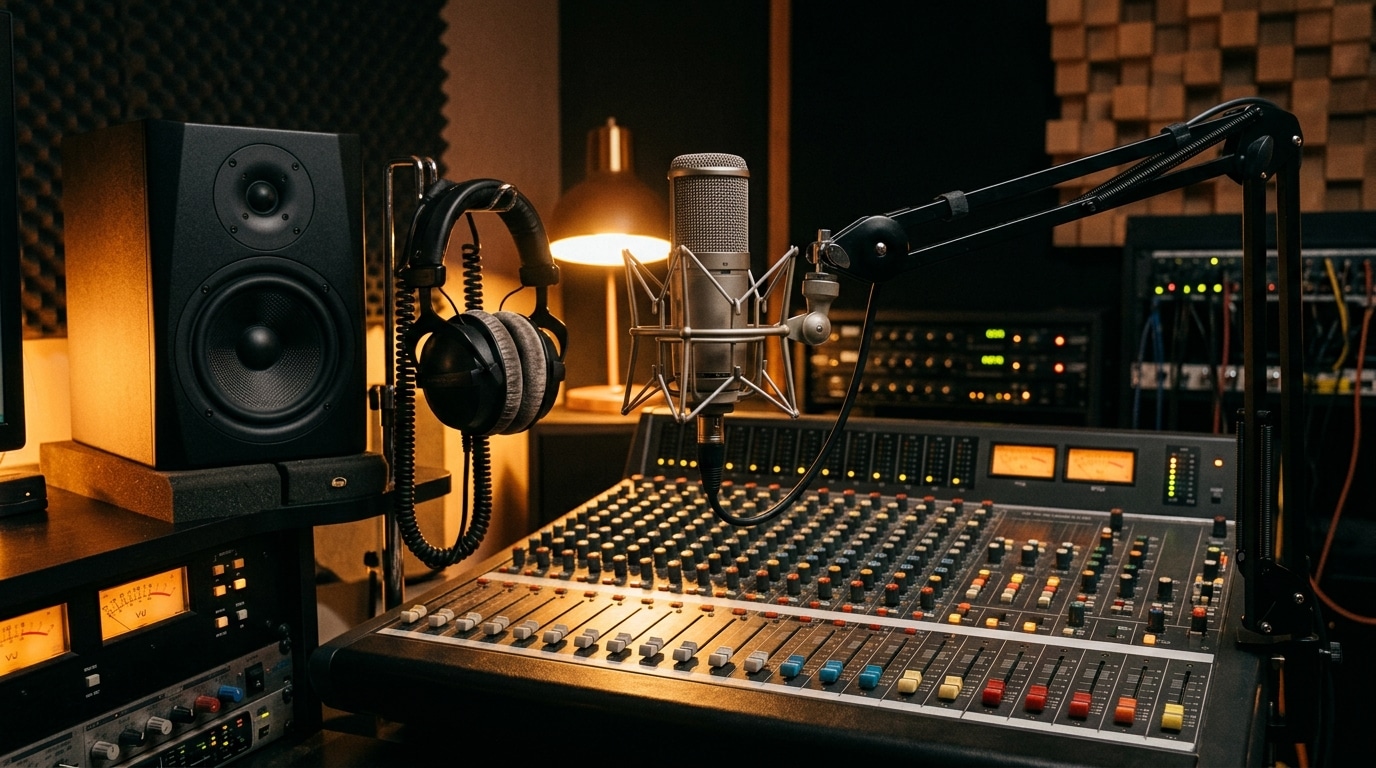 Professional recording studio equipment and mixing console in a music studio rental space - Lightz Out Studios