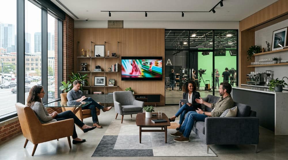 Client lounge and amenities in a San Diego commercial studio
