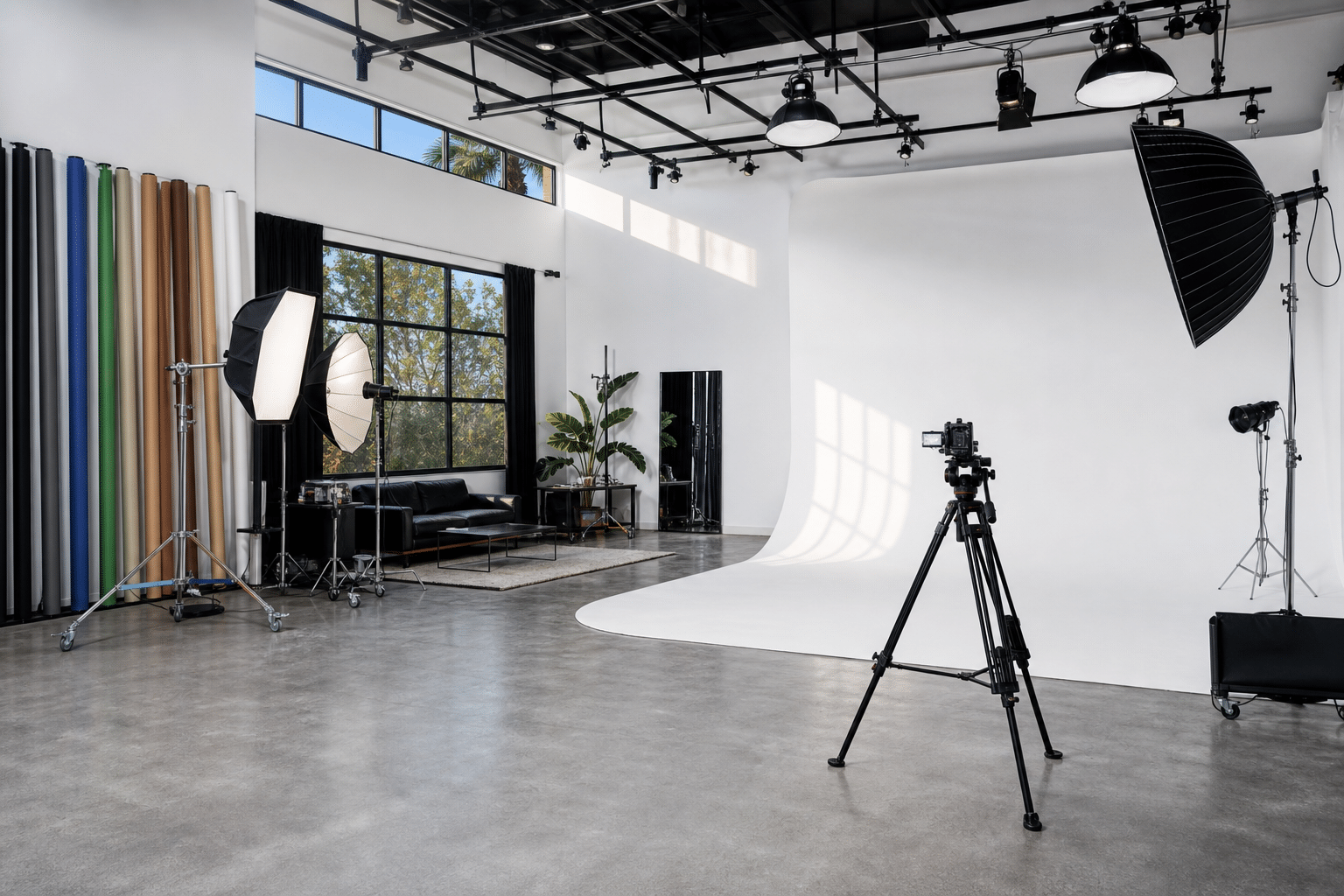 Lightz Out Studios professional photo and video studio rental space near me in San Diego with cyclorama wall and lighting rigs