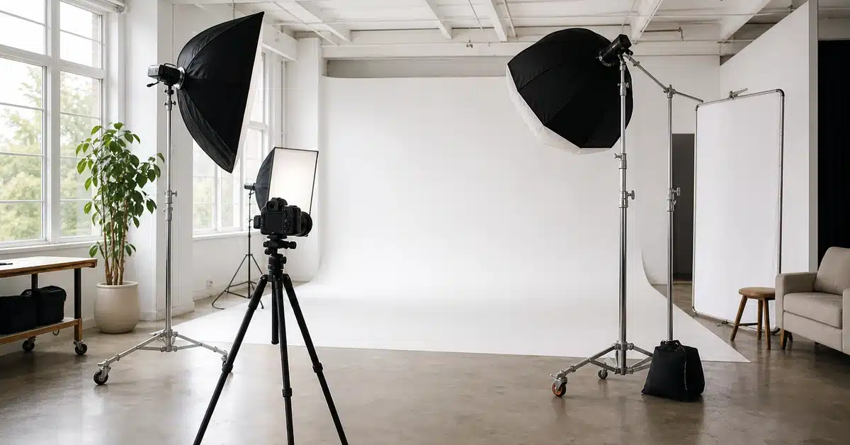 Professional photography studio with lighting rigs and softboxes - lighting tips for photography by Lightz Out Studios
