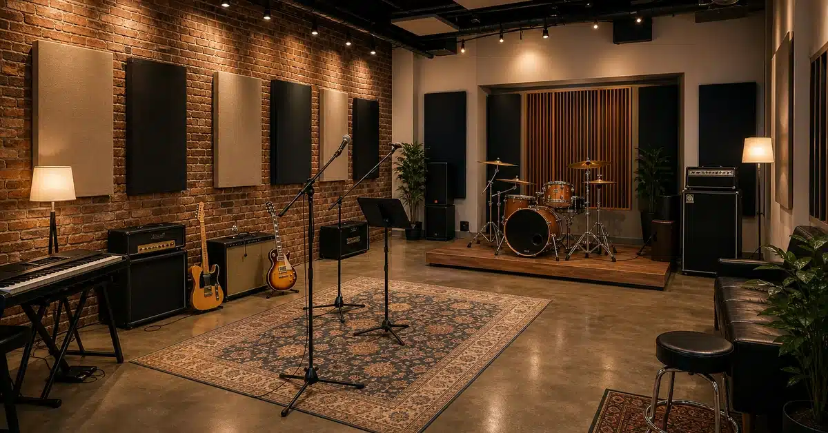 Professional music studio rental space with acoustic paneling and equipment - Lightz Out Studios