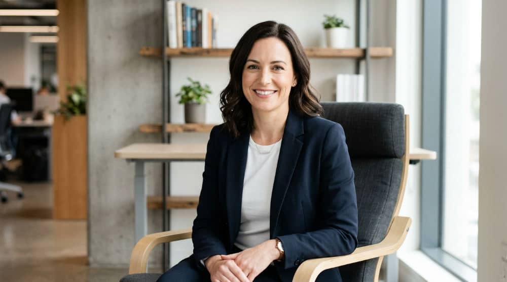 A professional corporate headshot of a woman suitable for a LinkedIn profile captured in a studio.