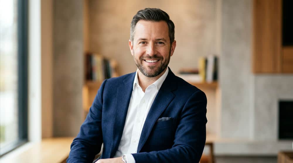 A corporate professional posing for a high-quality LinkedIn headshot with soft studio lighting and a neutral background.
