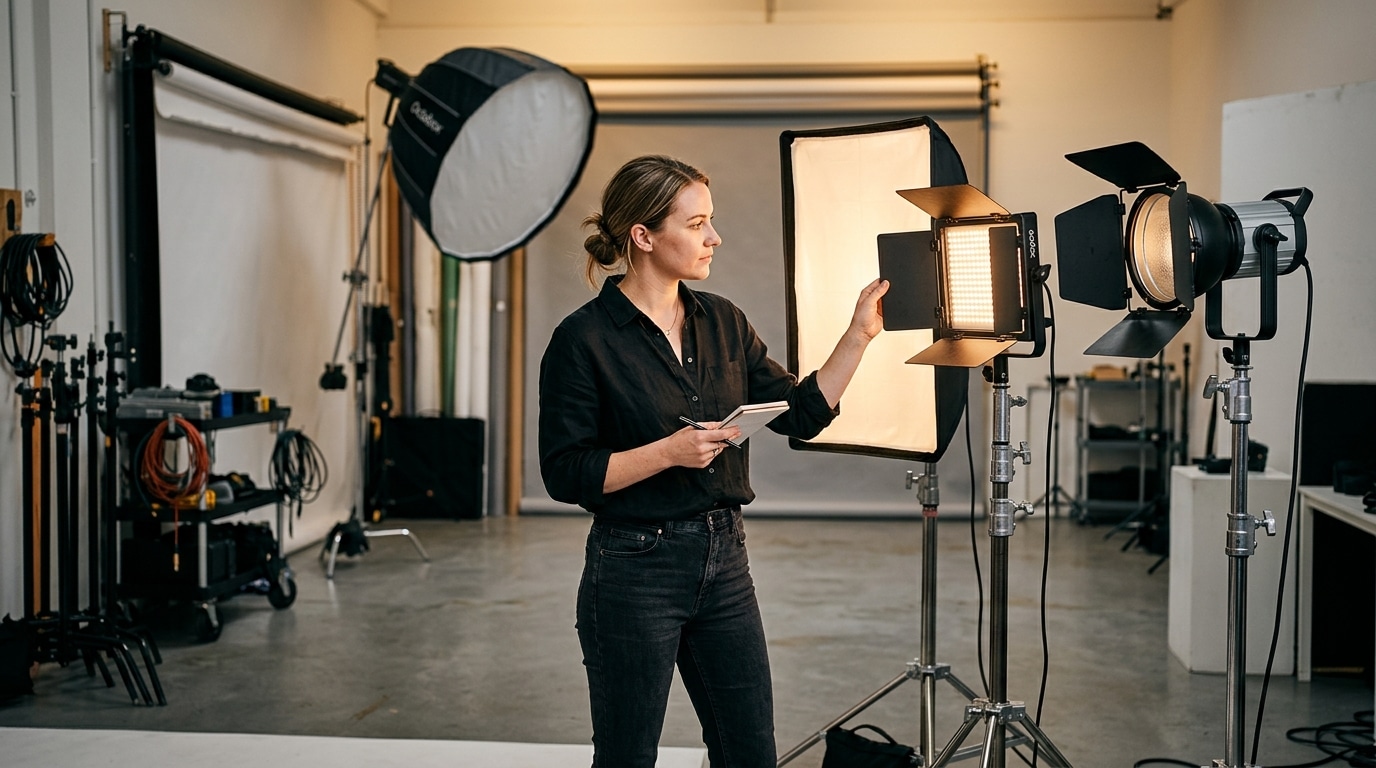 lighting equipment rental setup in a professional photography studio Lightz Out Studios