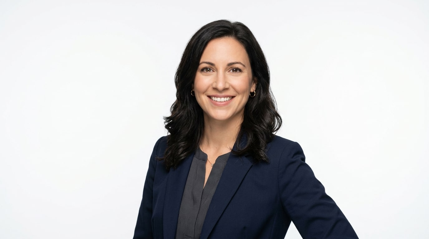 Professional headshots for LinkedIn — corporate professional posing in studio with natural smile