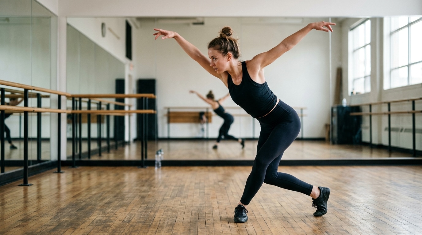 Choreographer rehearsing in a professional dance studio space rental with mirrors and natural light — Lightz Out Studios