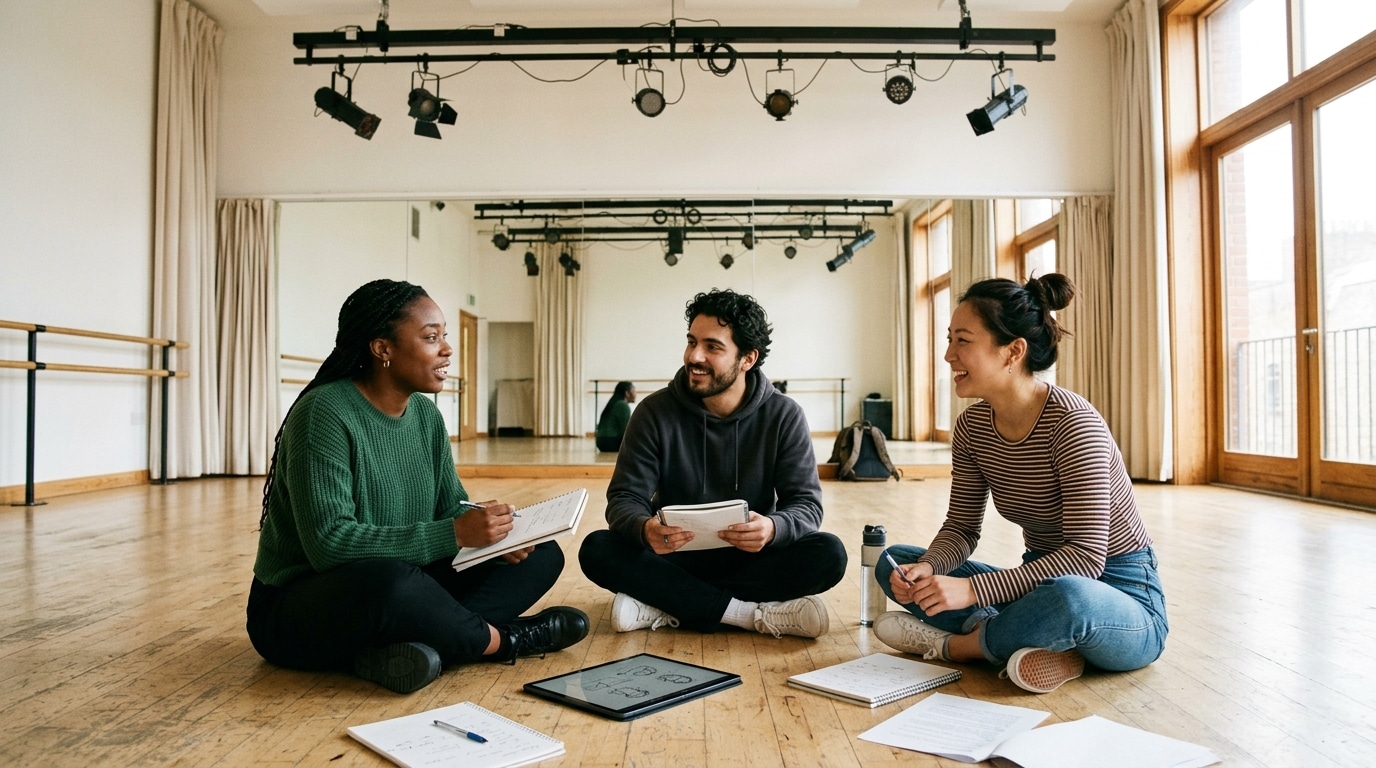 Creative team planning in a bright dance studio space rental environment — Lightz Out Studios