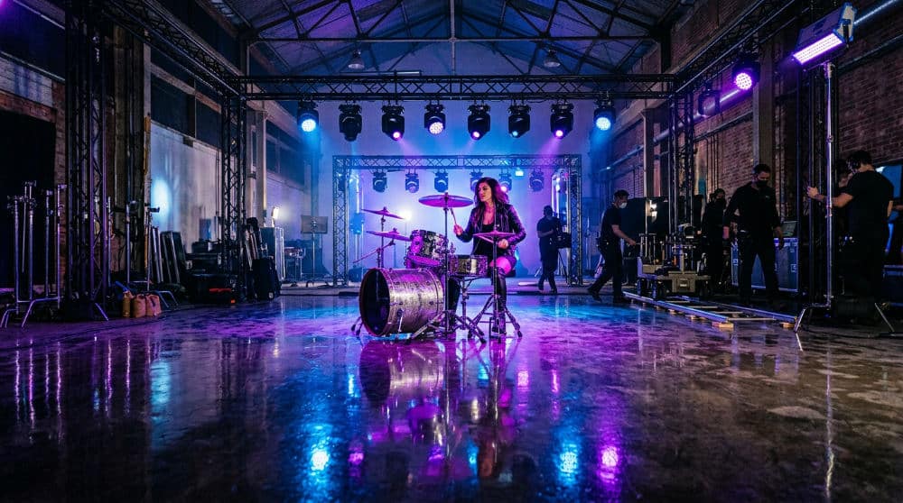 RGB lighting setup in a modern music video studio