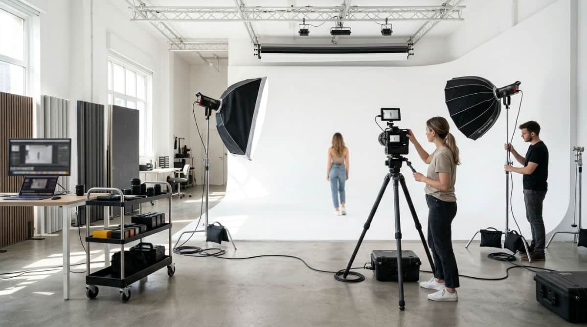 Professional studio setup for preventing light banding in photos