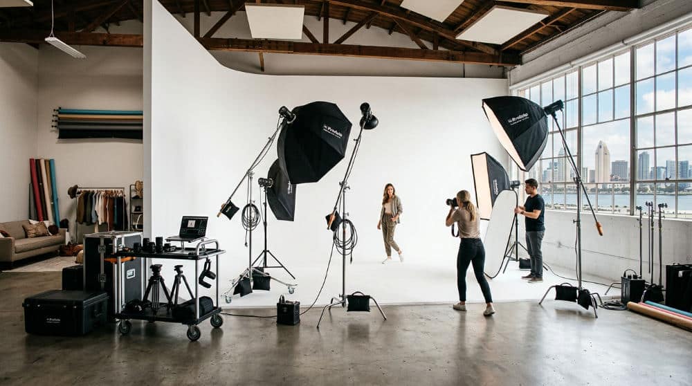 Professional cyclorama wall in a San Diego studio