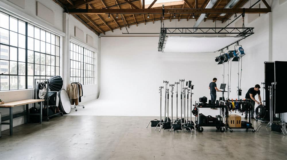 A spacious San Diego photography studio rental featuring a professional cyclorama wall for creative shoots.