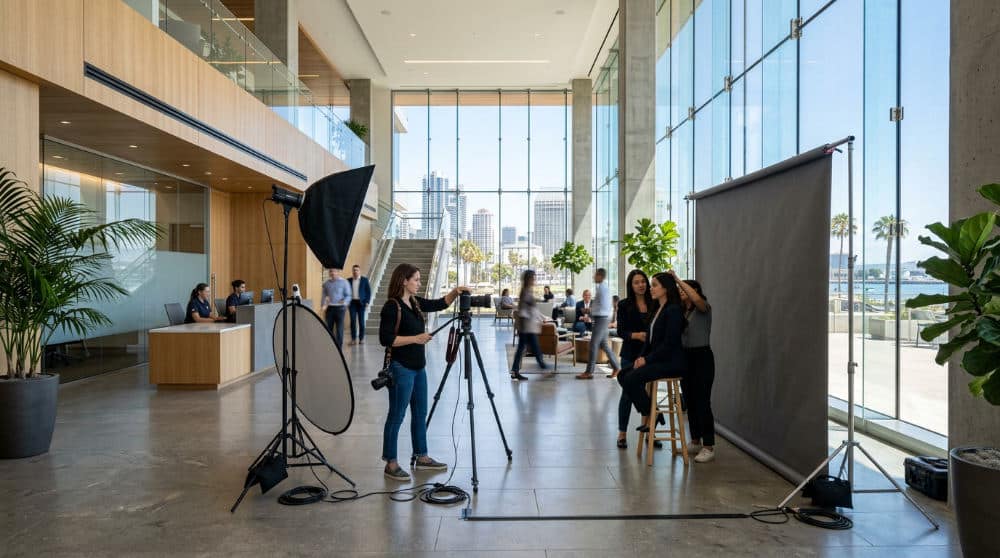 Setup for high-quality professional LinkedIn headshots in a premium San Diego production environment.