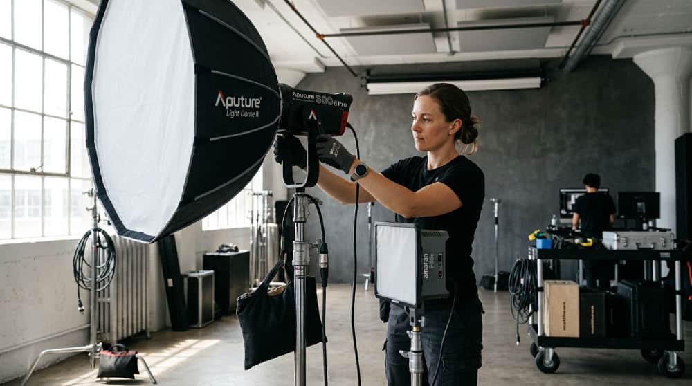 High-end Aputure and Amaran lighting equipment packages available for use in a professional San Diego studio rental.