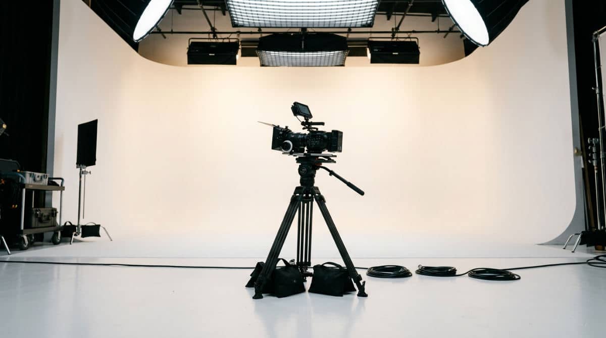 Professional points of view photography setup with a cyclorama wall