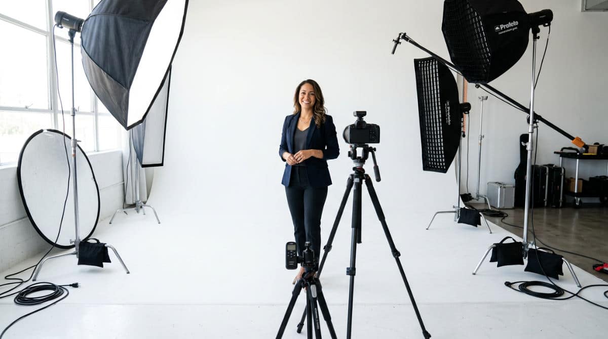 poses for professional headshots in a San Diego studio