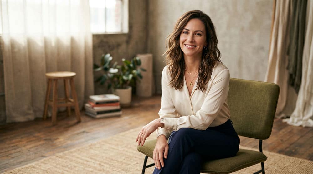 A female professional getting modern headshots taken with a focus on approachable leadership.