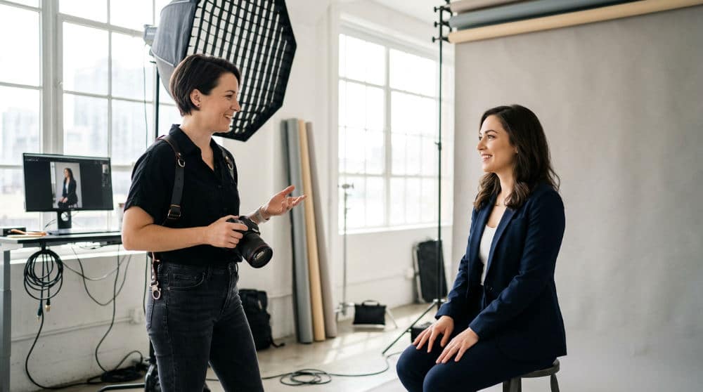 A professional headshot photography session at Lightz Out Studios in San Diego.